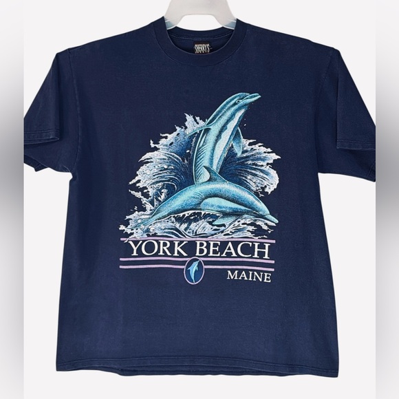 Sherry’s Best Vintage 90’s T-Shirt York Beach Maine Dolphin Navy Blue Mens Sz XL - Picture 4 of 9